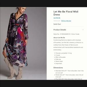 Anthropologie Let Me Be Floral Midi Dress Size L